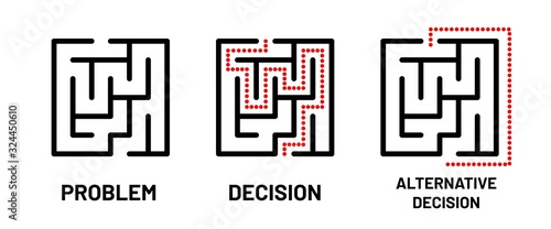 Maze icon. Concept of problem, decision and alternative decision