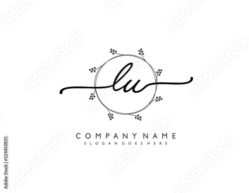 letter LU UL minimalist feminine handwriting logo. vector design of wedding invitation badges, fashion, beauty, photo