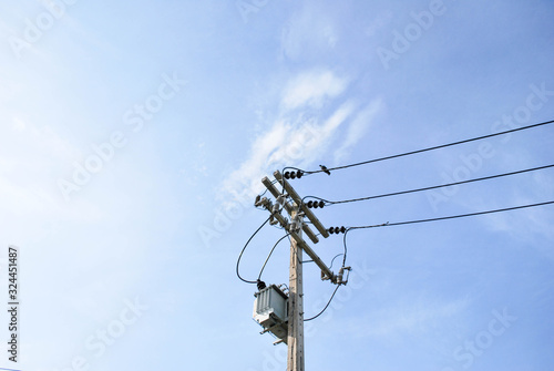 High voltage pole with blue sky