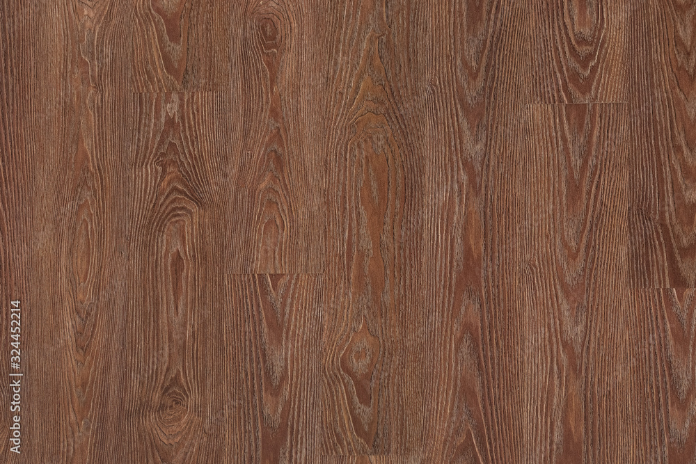 Fototapeta premium Natural dark brown wooden surface floor texture background. polished laminate parquet