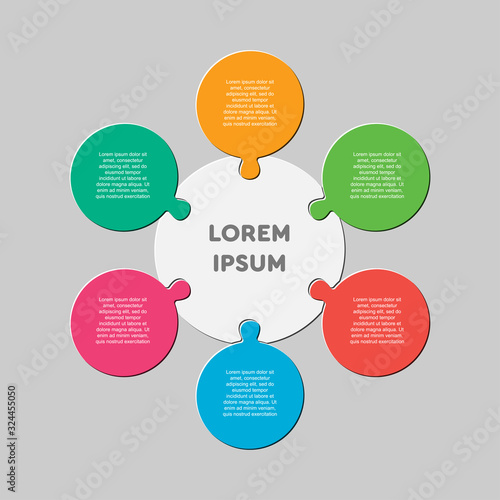 Six pieces puzzle circles diagram info graphic