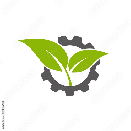 Green leaf and gear technology concept design template
