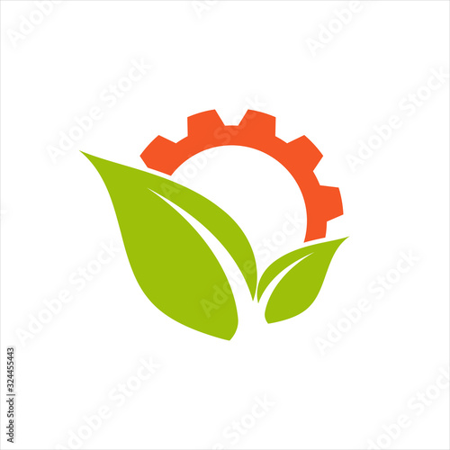 Green leaf and gear technology concept design template