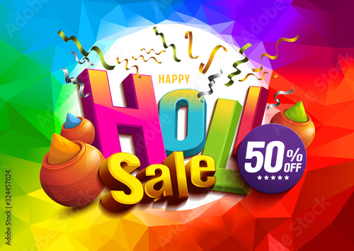 Happy Holi Sale, festival celebrations India, abstract wallpaper background, vector illustration.