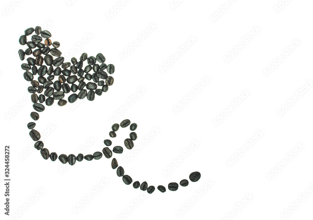 Heart shaped coffee beans isolated on white background Heart shaped coffee beans isolated on white background