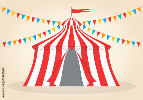 Circus or carnival tent with colorful flags. Vector illustration.