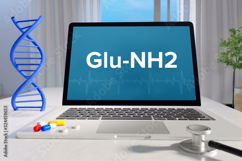 Glu-NH2 – Medizin, Gesundheit. Computer im Büro mit Begriff auf dem Bildschirm. Arzt, Gesundheitswesen photo