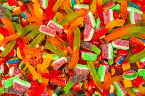 Assorted gummy candies. Top view. Jelly  sweets background. © Nikolay