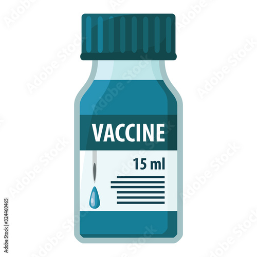 Icon of a medical ampoule with a vaccine. Flat-style antiviral vaccine. Vector illustration isolated on white background for design and web.