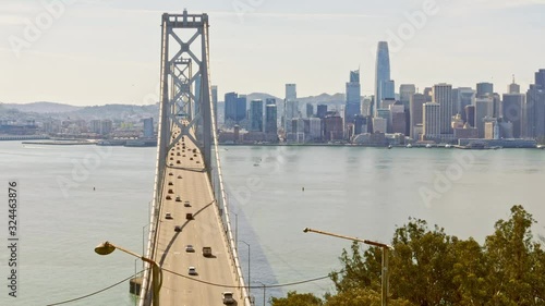 Bay suspension Bridge San Francisco sunday traffic midday sunny february timelapse  bay area downtown copy space photo