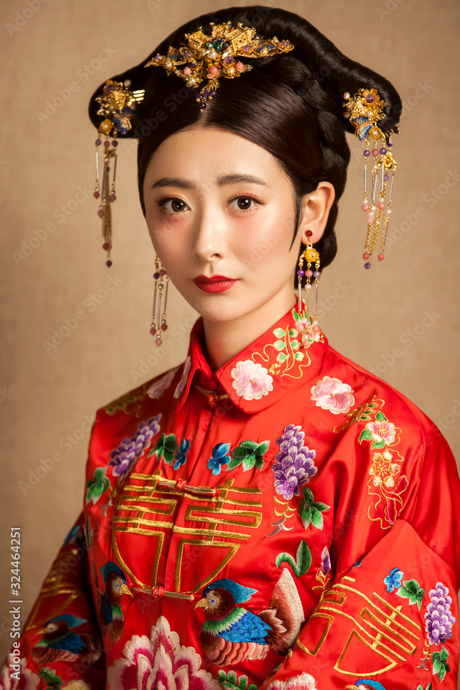 Asian ancient bride makeup face shot