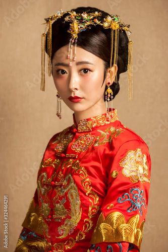 Asian ancient bride makeup face shot