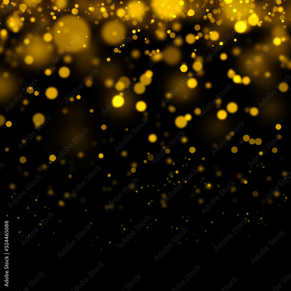 Golden light bokeh and abstract glittering on dark background. Sparkling dust particles. Golden light bokeh and abstract glittering on dark background. Sparkling dust particles.