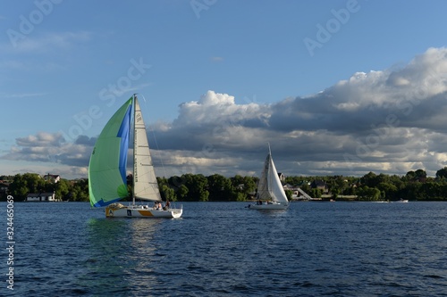 Yachts on the Pirogovsky reservoir of the Moscow Canal