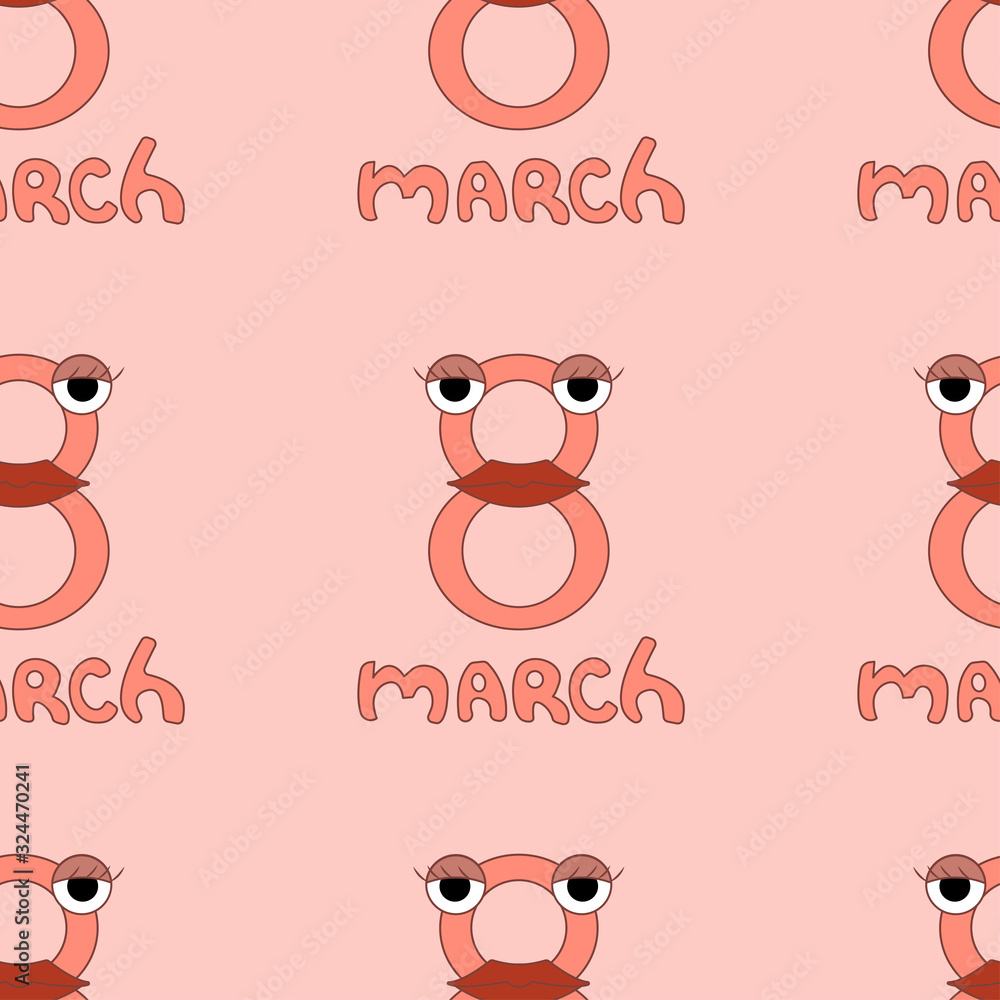 Fototapeta premium women's day design. 8 march with lips and eyes cartoon. seamless pattern vector illustration