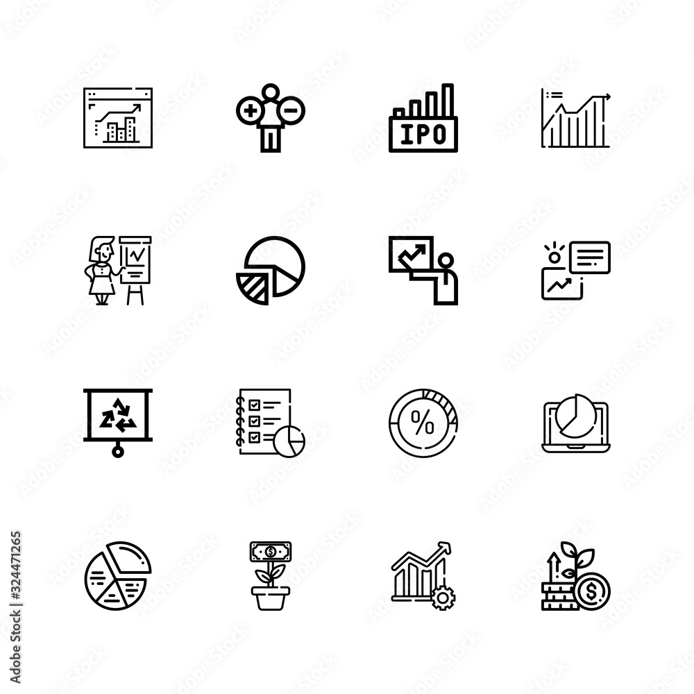 Editable 16 statistics icons for web and mobile