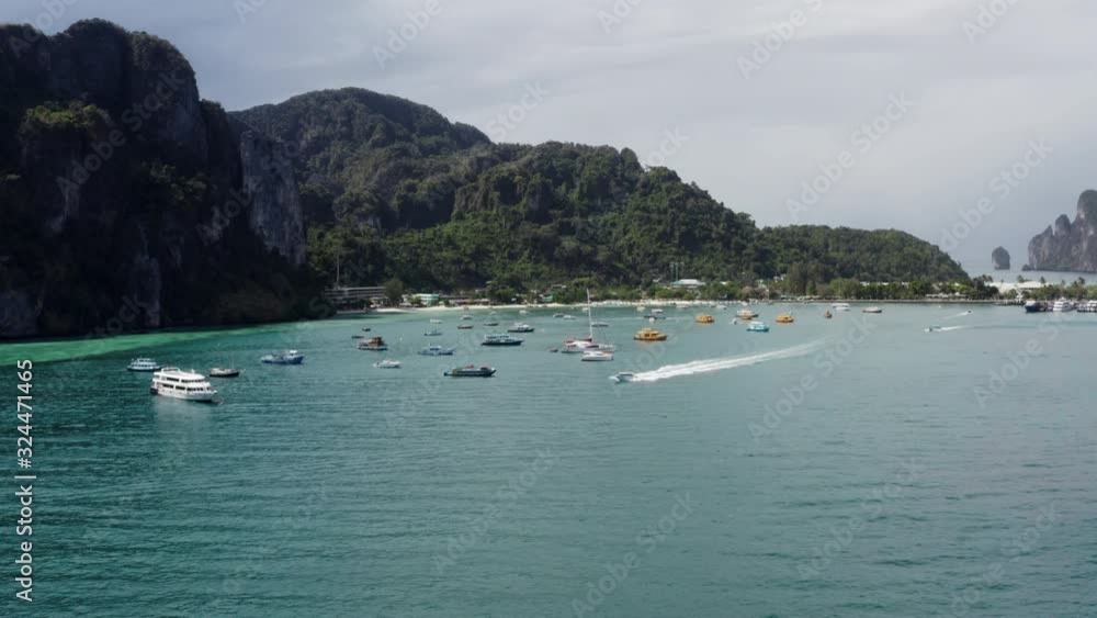 Drone shot of Phi Phi Thailand city and town Drone shot of Phi Phi Thailand city and town