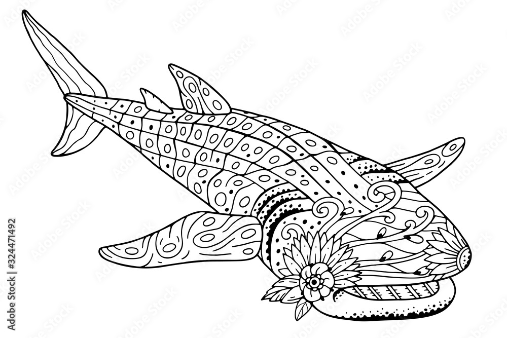 Antistress whale shark coloring book Stock Vector Adobe Stock