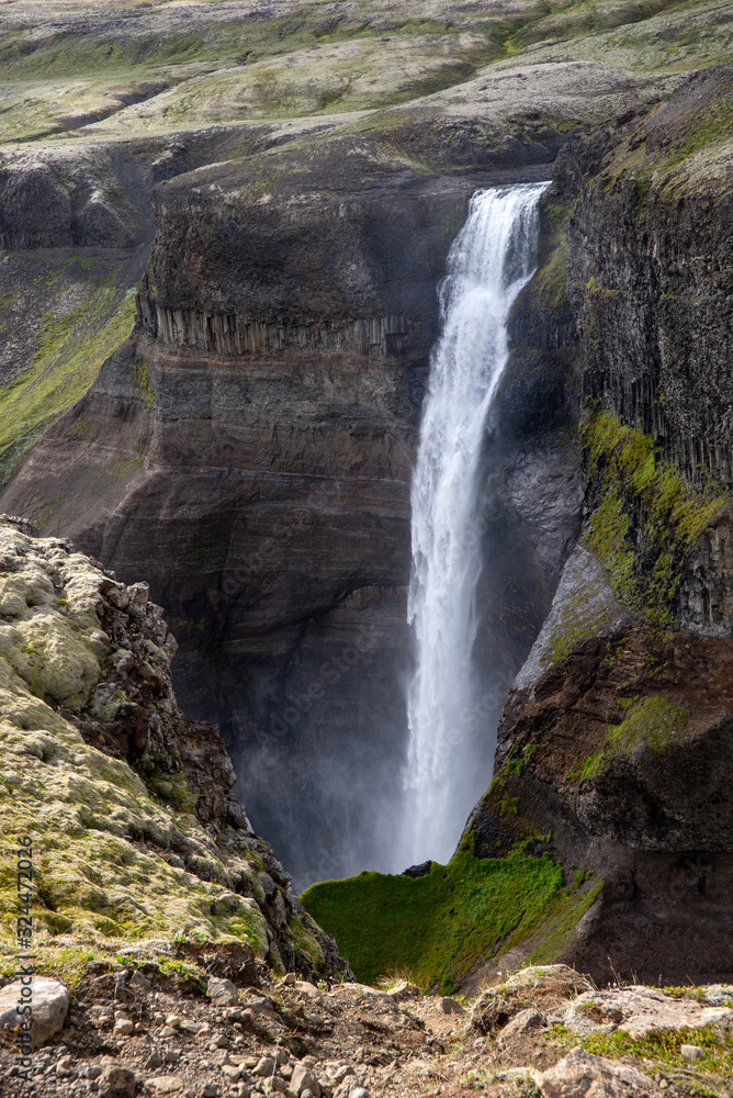 Obraz premium View of the landscape of the Haifoss waterfall in Iceland.
