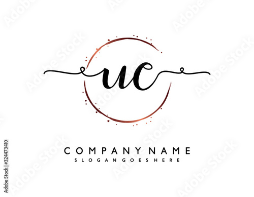 letter UC CU minimalist feminine handwriting logo. vector design of wedding invitation badges, fashion, beauty,