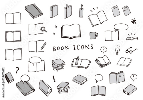 本の手描き風アイコンのセット