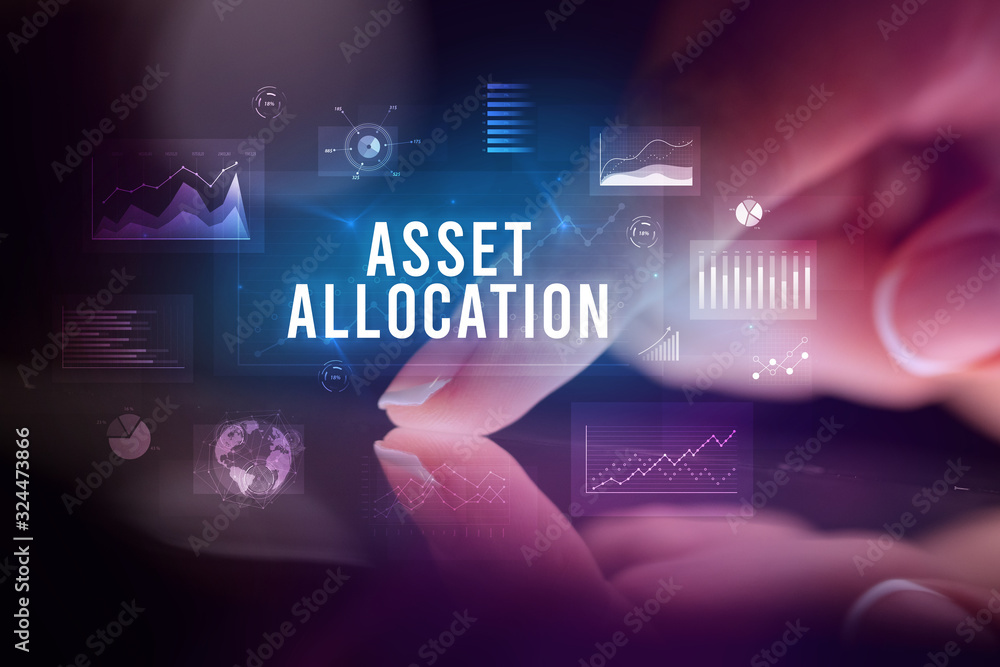 Finger touching tablet with charts and ASSET ALLOCATION inscription, business concept Finger touching tablet with charts and ASSET ALLOCATION inscription, business concept