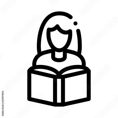 Girl Reading Book Icon Vector. Outline Girl Reading Book Sign. Isolated Contour Symbol Illustration