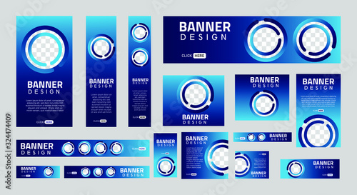 set of creative web banners of standard size with a place for photos. Business ad banner. Vertical  horizontal and square template.  Vector Illustration EPS 10