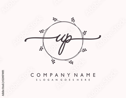 letter UP PU minimalist feminine handwriting logo. vector design of wedding invitation badges, fashion, beauty,
