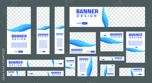set of creative web banners of standard size with a place for photos. Business ad banner. Vertical horizontal and square template. Vector Illustration EPS 10