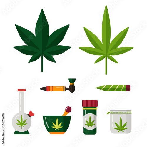 Marijuana hemp cannabis legalisation medicine vector set