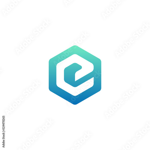 Hexagon box letter E logo vector template
