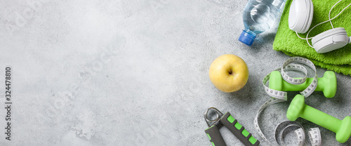 Fitness background with equipment and accessories