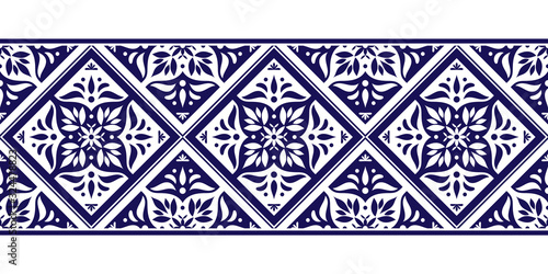 Tile border pattern vector seamless. Ceramic star shape ornament texture. Portuguese azulejos, sicily italian majolica, mexican talavera, spanish mosaic, moroccan, delft dutch motifs.