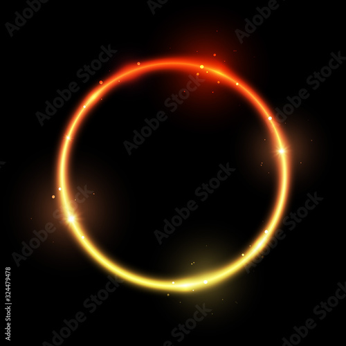 Bright fire circle on black background - vector shiny element for Your design