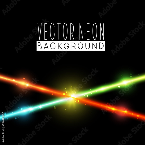 Bright neon crossed lines on black background - vector shiny elements for Your design