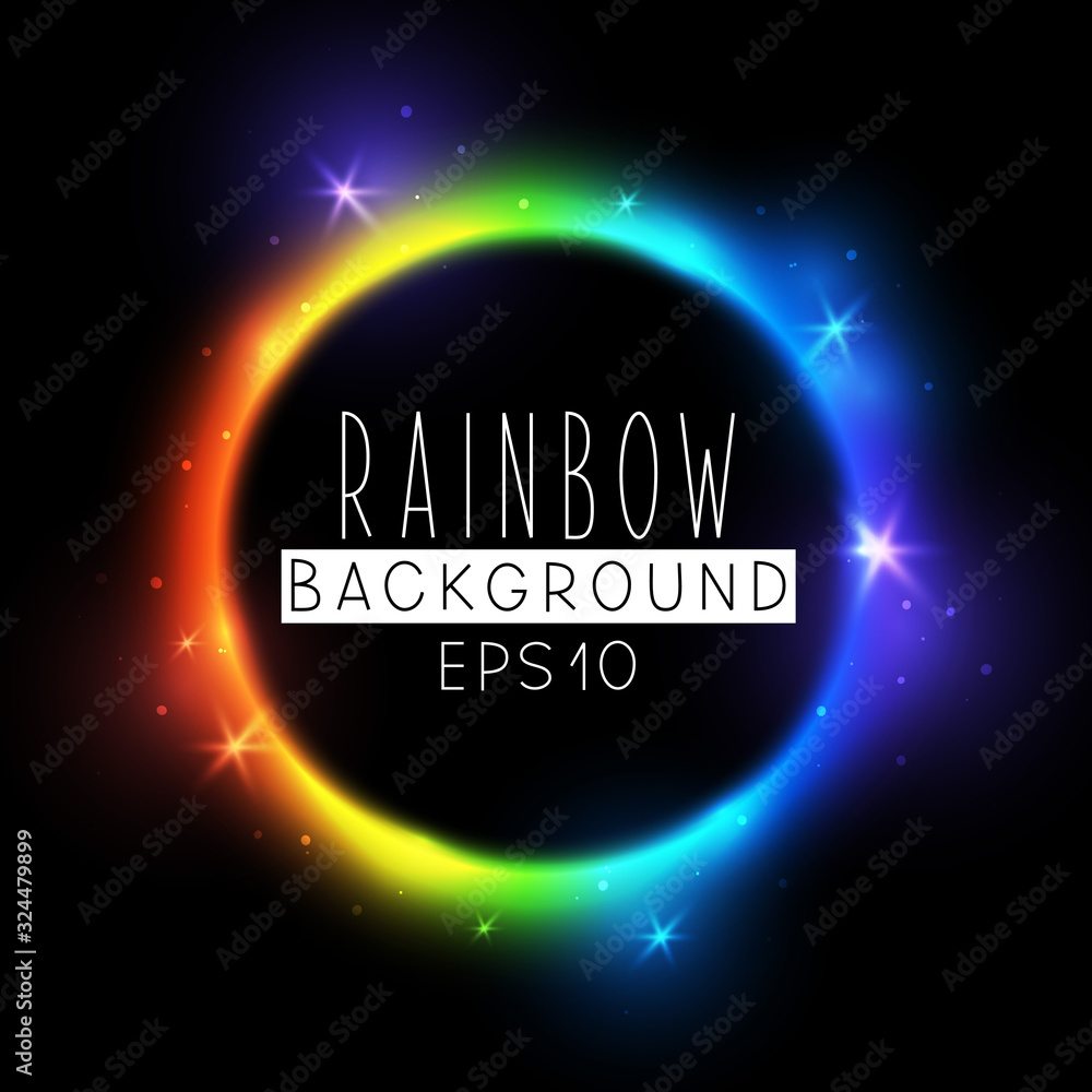 Bright rainbow neon circle on black background - vector shiny element for Your design