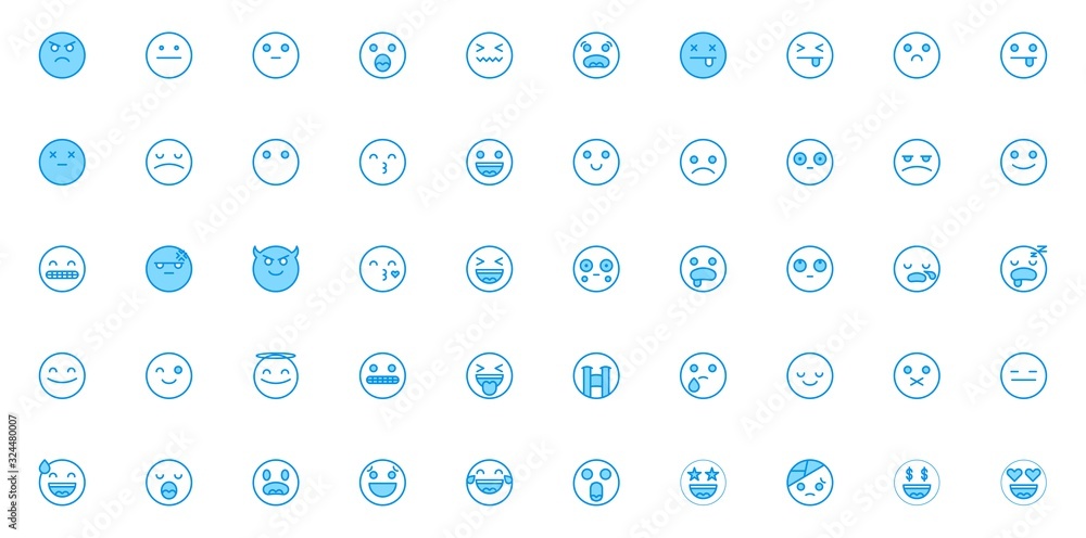 50 Emoji face Icons Bluetone