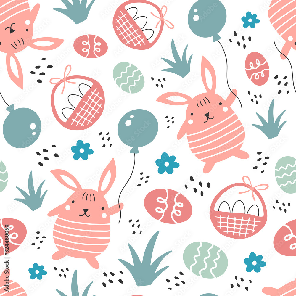 Seamless pattern with easter bunny and eggs. Seamless pattern with easter bunny and eggs.