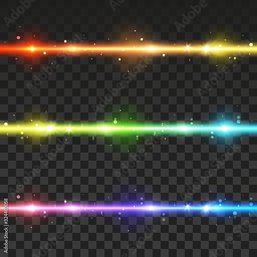 Set of bright neon horizontal lines with transparent effects - vector shiny borders for Your design