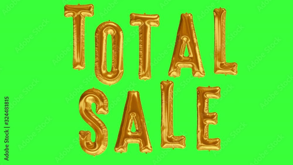 Floating TOTAL SALE made from gold foil balloon on green screen background Floating TOTAL SALE made from gold foil balloon on green screen background