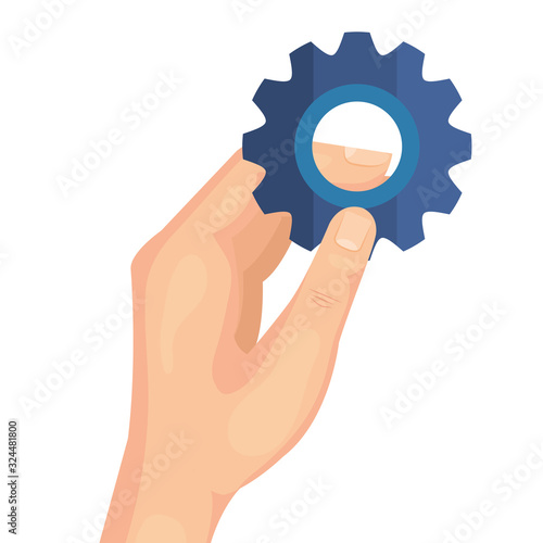 hand with gear pinion machine isolated icon vector illustration design