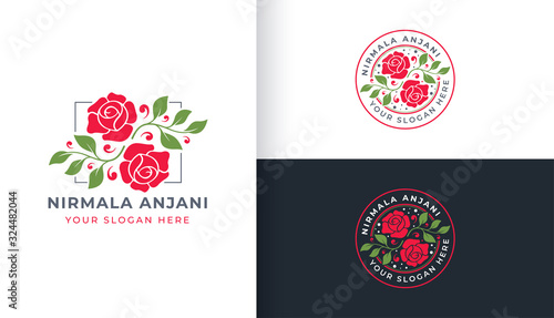 Rose Flower Logo With Circle Badge template