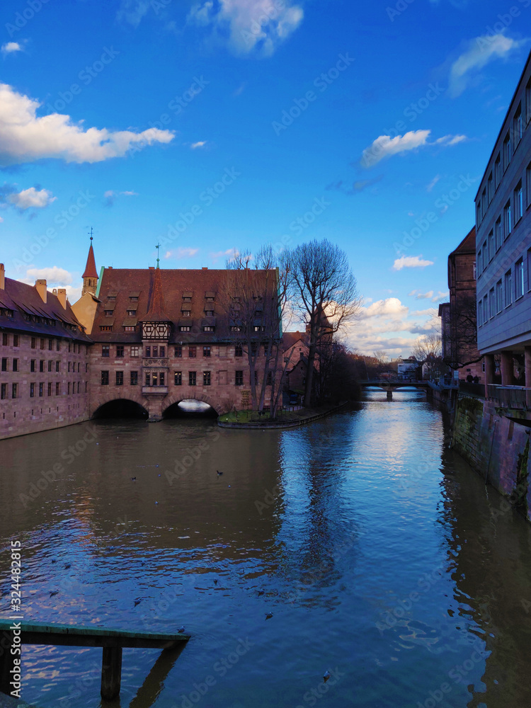 Medieval hospital along the Pegnitz river in Nuremberg in Germany