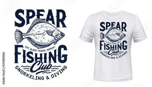 Fotografia, Obraz Flounder fish t-shirt print of spearfishing sport fashion design