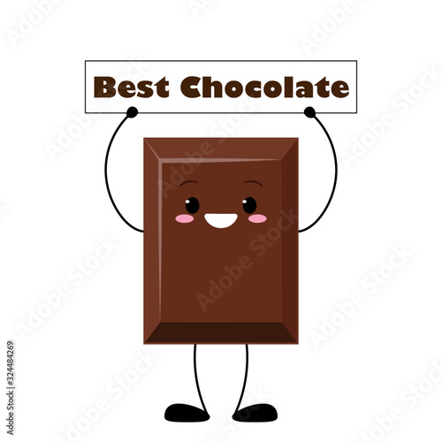 Cute chocolate bar character holding sign