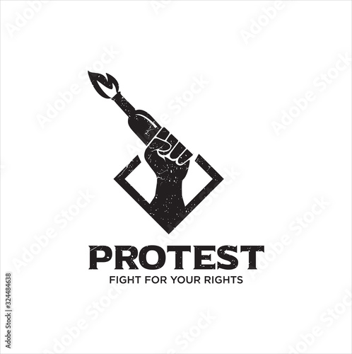Protest Logo Design Vector Stock . Protest logo . Revolution Raised Fist Logo . American Usa Protest Logo Vector Design	