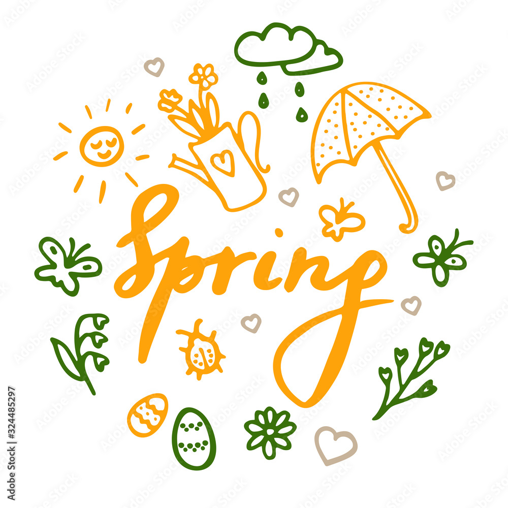 Spring vibes. Marker hand drawn illustration. Cute doodle elemets for digital and print Spring vibes. Marker hand drawn illustration. Cute doodle elemets for digital and print
