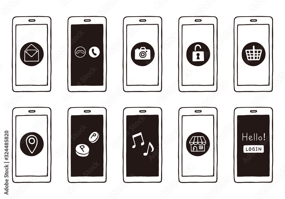 スマホといろんなマークの手描き風イラスト Stock Vector Adobe Stock