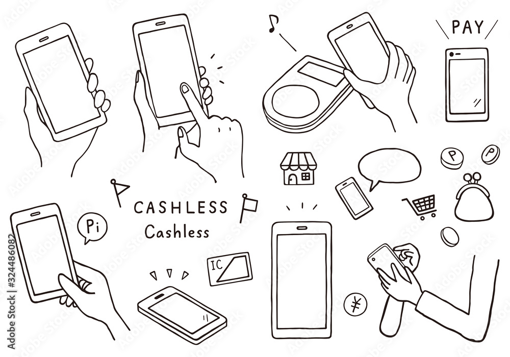 スマホ支払いにまつわる手描き風イラスト Stock Vector Adobe Stock